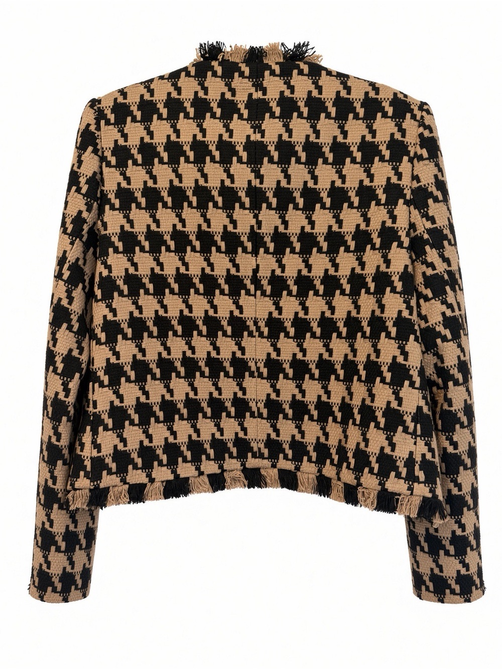 L'AGENCE Adette Black and Tan Houndstooth Fringe Tweed Jacket - Picture 5 of 7